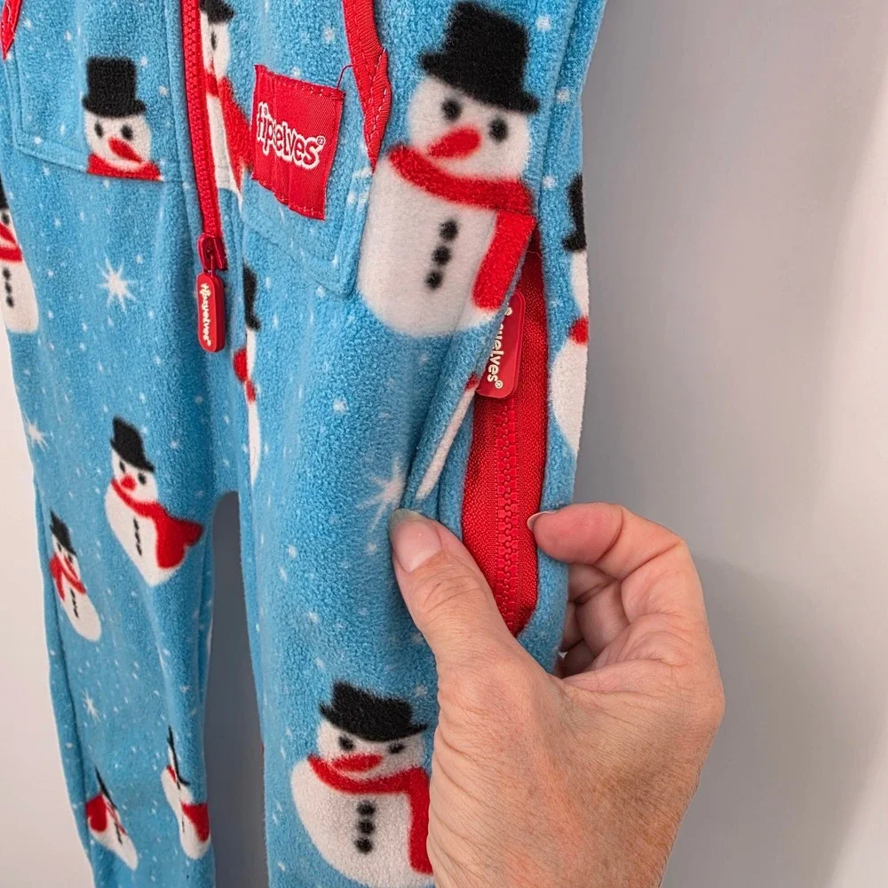 TIPSY ELVES Kids Snowman‎ One Piece Jumpsuit Fleece Pajamas M NWOT
